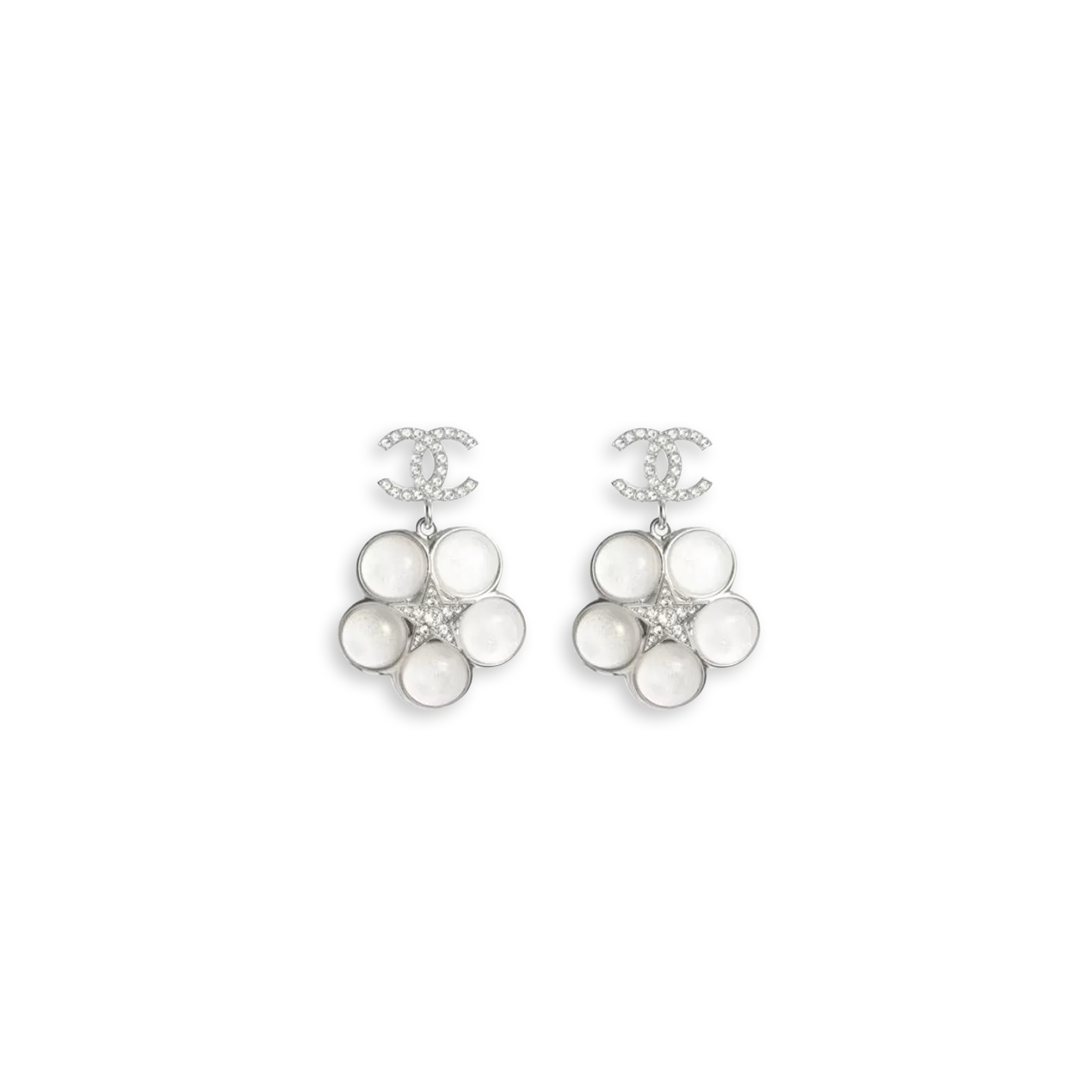 CHANEL STAR FLOWER CRYSTAL EARRINGS SILVER ABE285